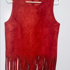 Gracia Red Fringe Ultra Soft Top NWT RARE